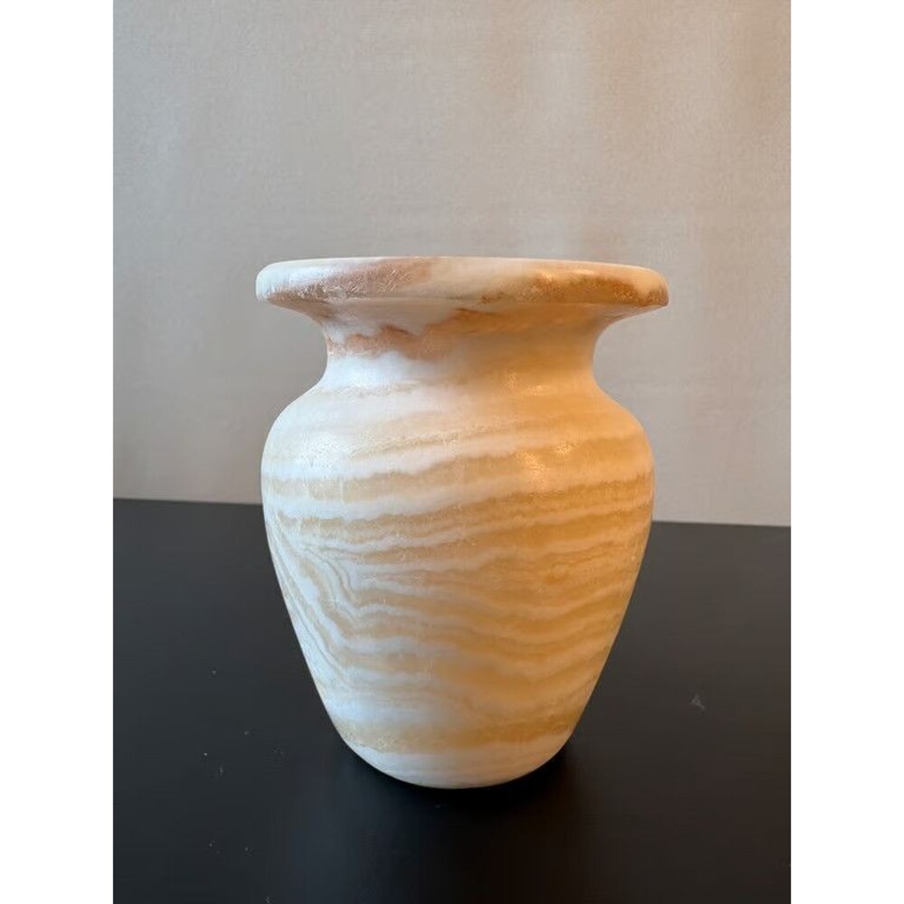 Cream Carved Stone Vase Alabaster Style Vintage Decor
